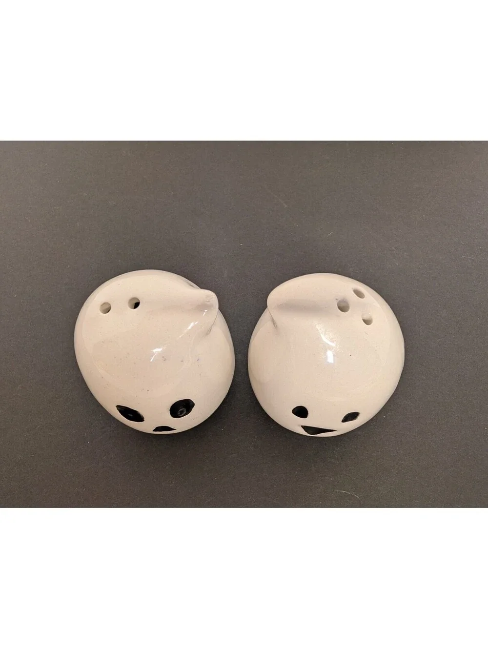 Cute White Ceramic Ghost Salt and Pepper Shakers W/ Painted Black Eyes & Mouth